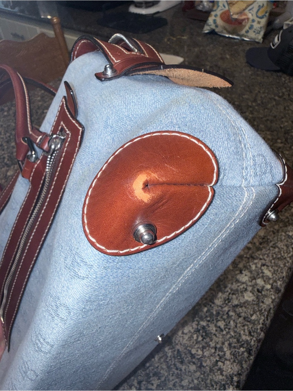 Dooney & Bourke Light Blue and Brown Satchel Handbag - Picture 9 of 11